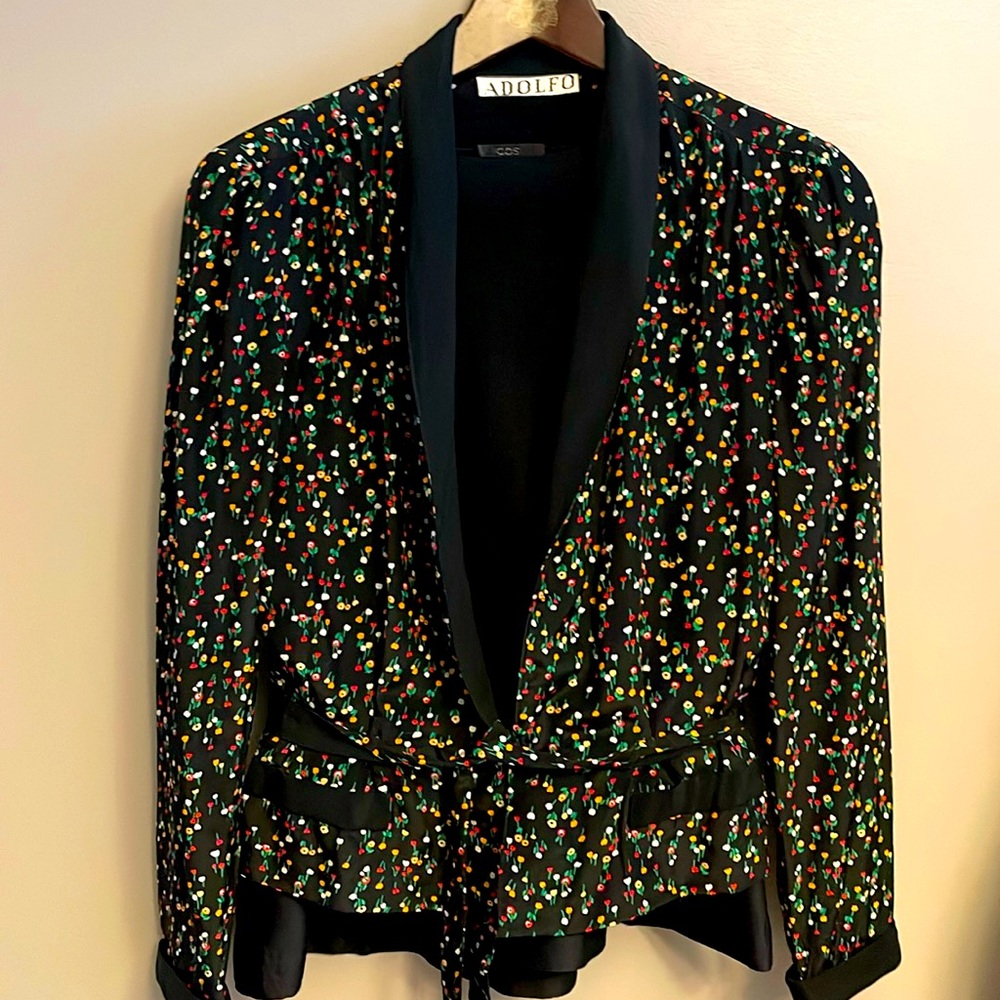 VINTAGE ADOLFO SAKS | Silk Floral Tuxedo Blazer with Waist Tie - sz 4/6